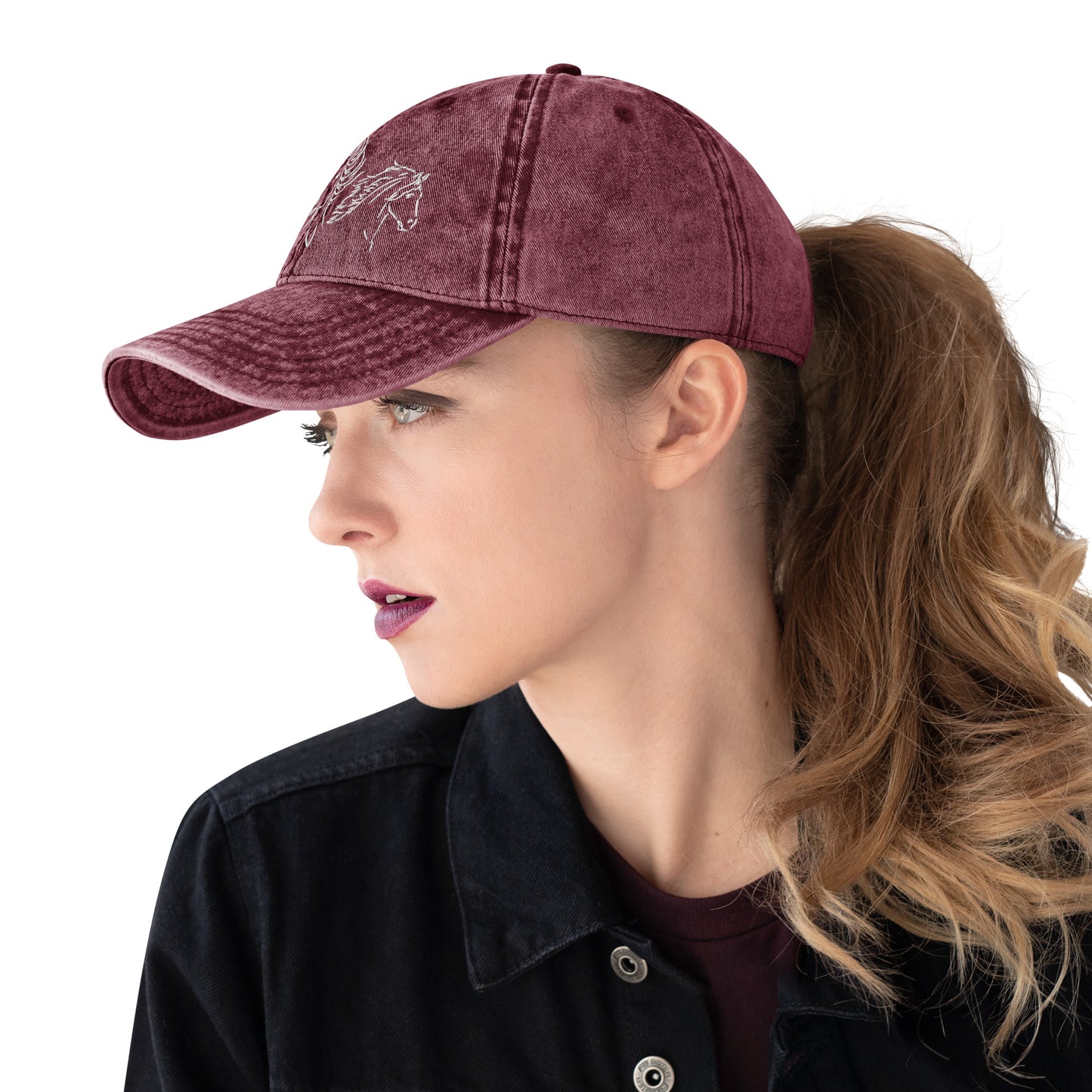 Drei Pferde - bestickte Vintage Baumwoll-Cord Cap - 100% Baumwolle