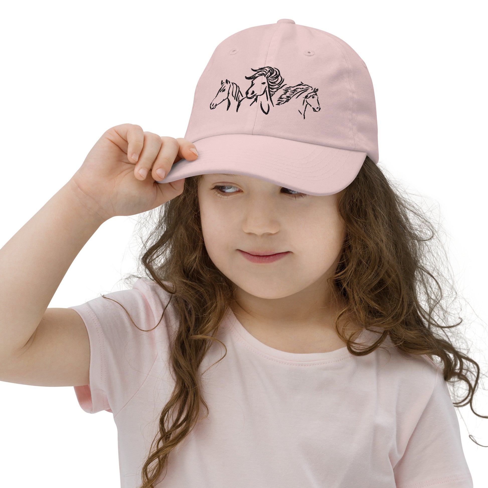 Drei Pferdeköpfe - bestickte Baseball-Cap für Kinder - 100% Baumwolle