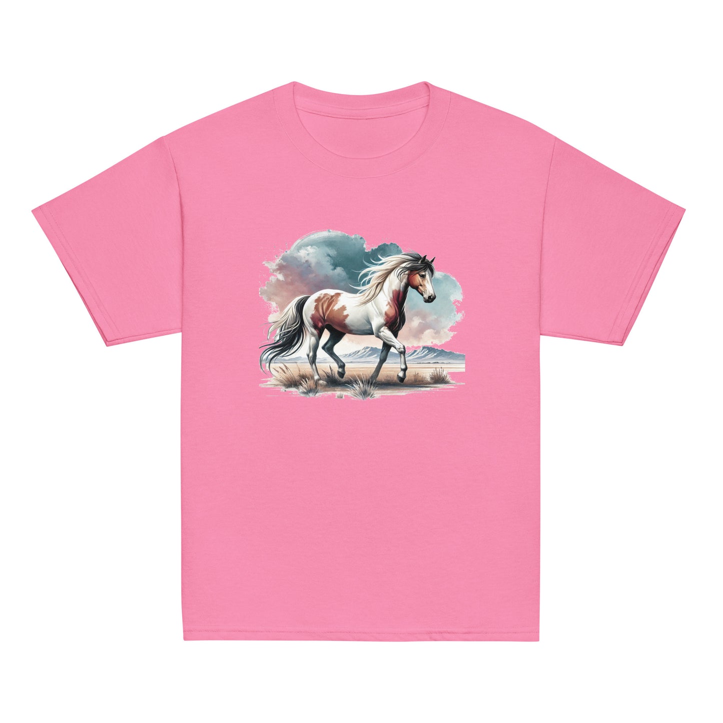 Wilder Mustang - Mädchen T-Shirt - Aquarell - 100% Baumwolle