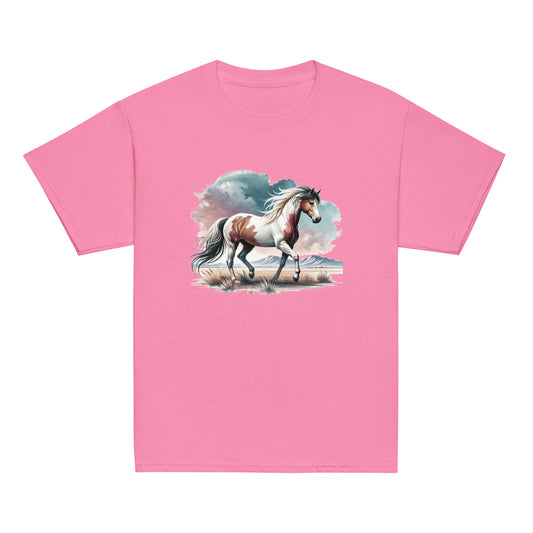 Wilder Mustang - Mädchen T-Shirt - Aquarell - 100% Baumwolle