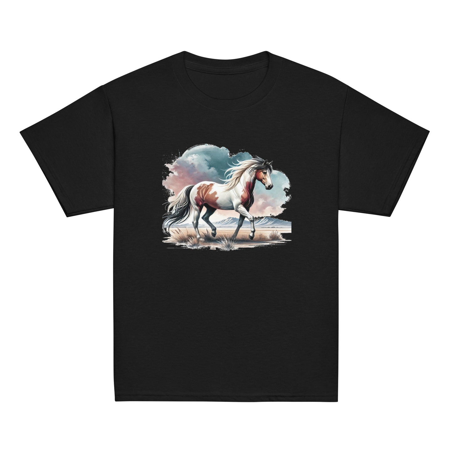 Wilder Mustang - Mädchen T-Shirt - Aquarell - 100% Baumwolle