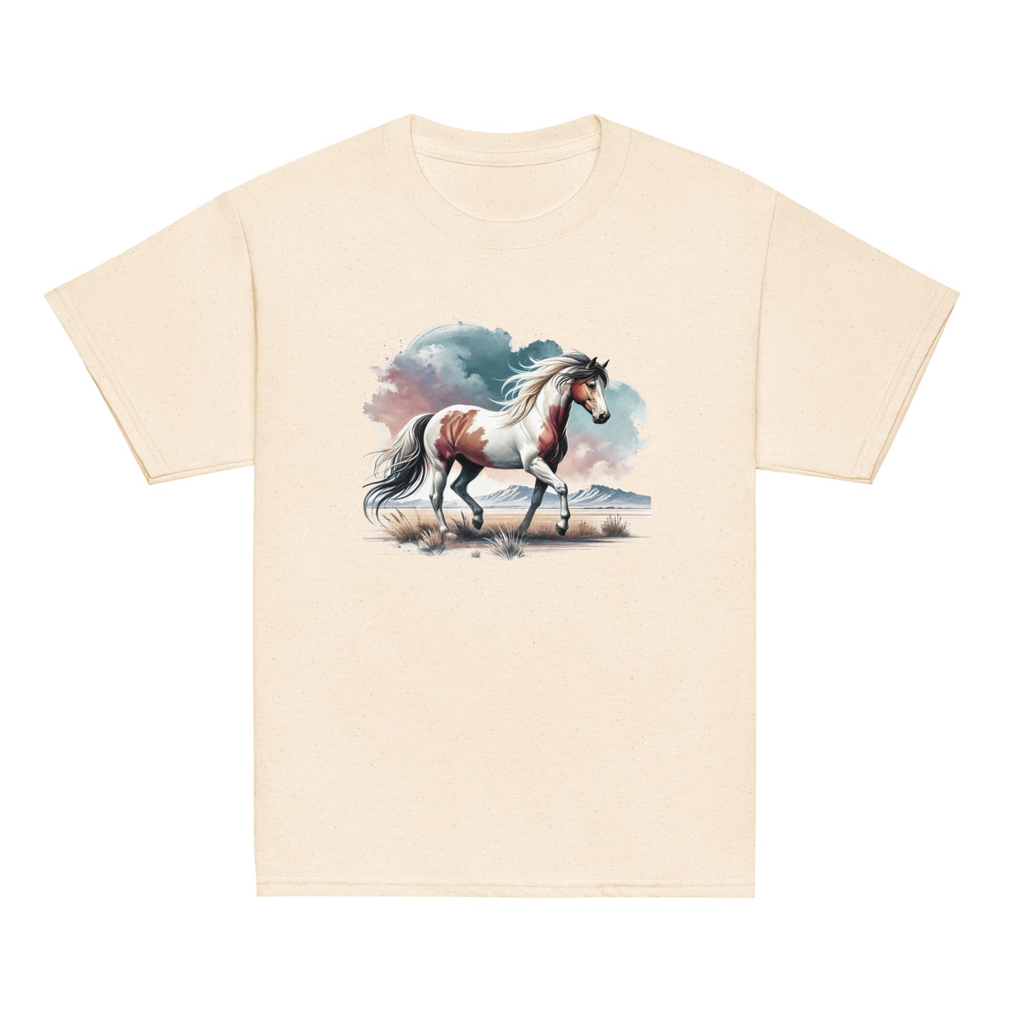 Wilder Mustang - Mädchen T-Shirt - Aquarell - 100% Baumwolle