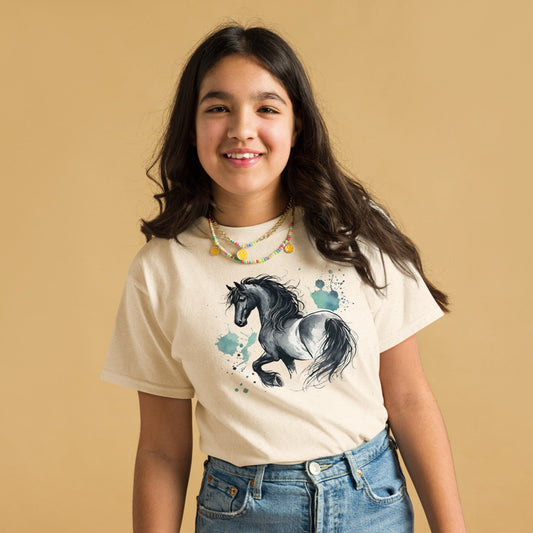 Friesenpferd Rappe - Aquarell - Mädchen T-Shirt
