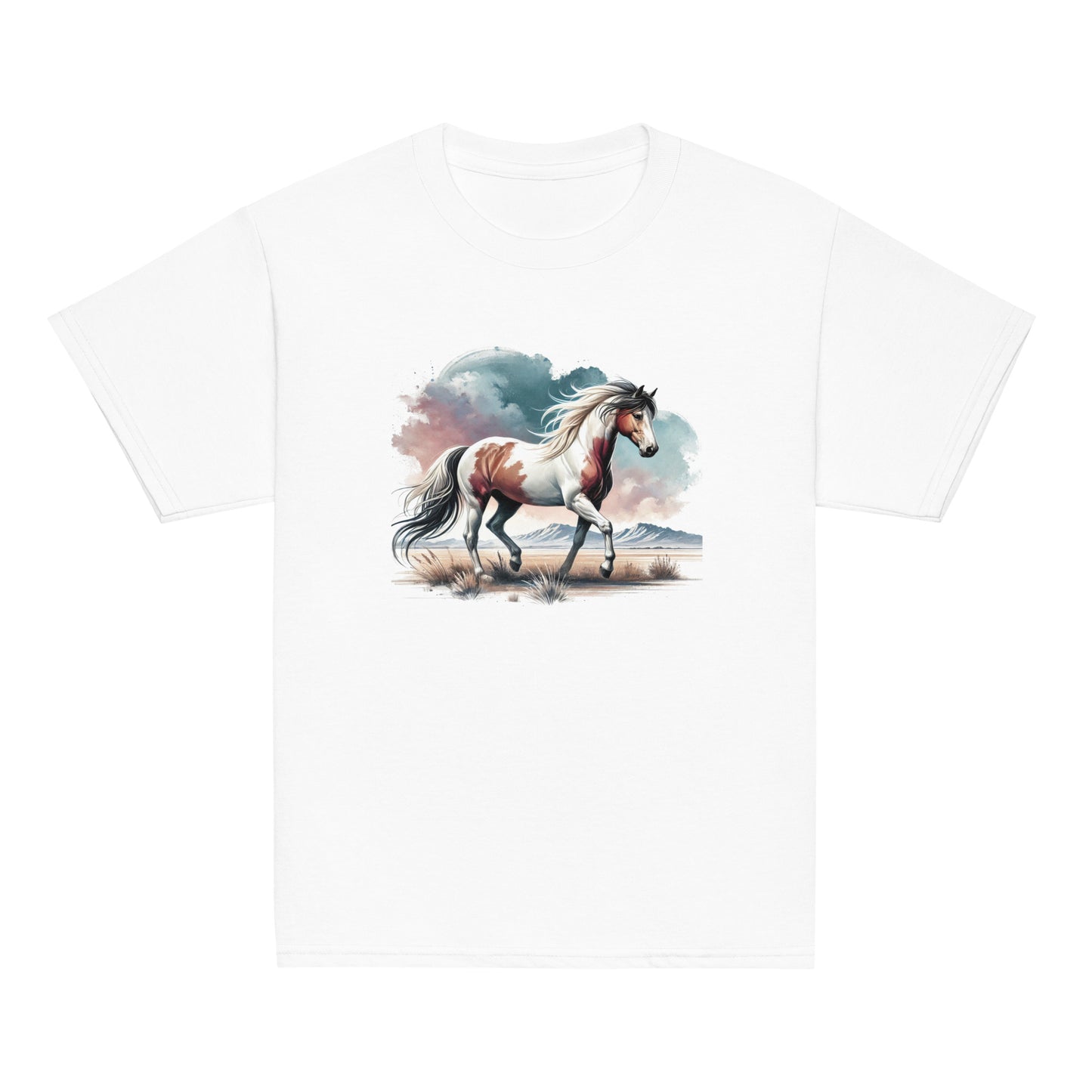 Wilder Mustang - Mädchen T-Shirt - Aquarell - 100% Baumwolle