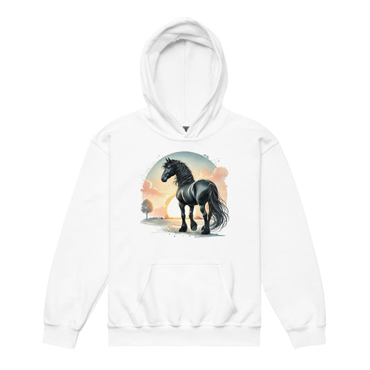Friesenpferd im Sonnenuntergang - Jugend-Hoodie