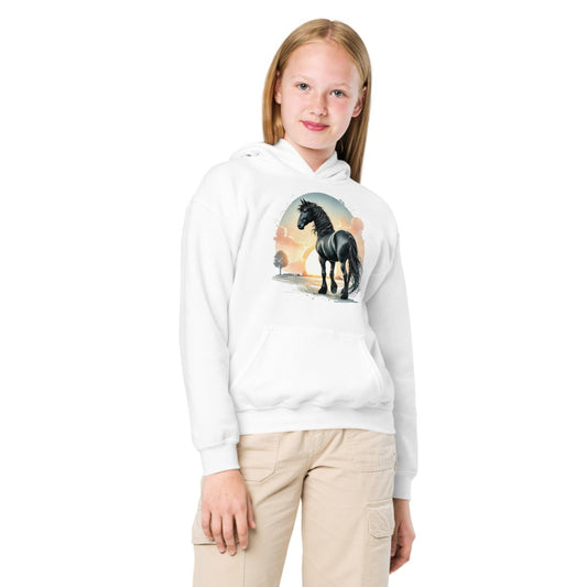 Friesenpferd im Sonnenuntergang - Jugend-Hoodie