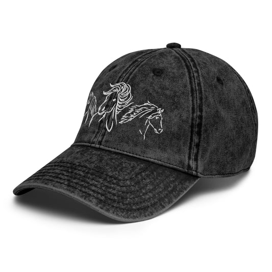 Drei Pferde - bestickte Vintage Baumwoll-Cord Cap - 100% Baumwolle
