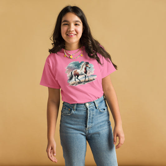 Wilder Mustang - Mädchen T-Shirt - Aquarell - 100% Baumwolle