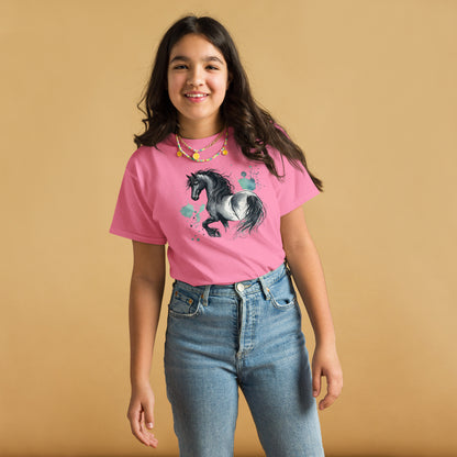 Friesenpferd Rappe - Aquarell - Mädchen T-Shirt