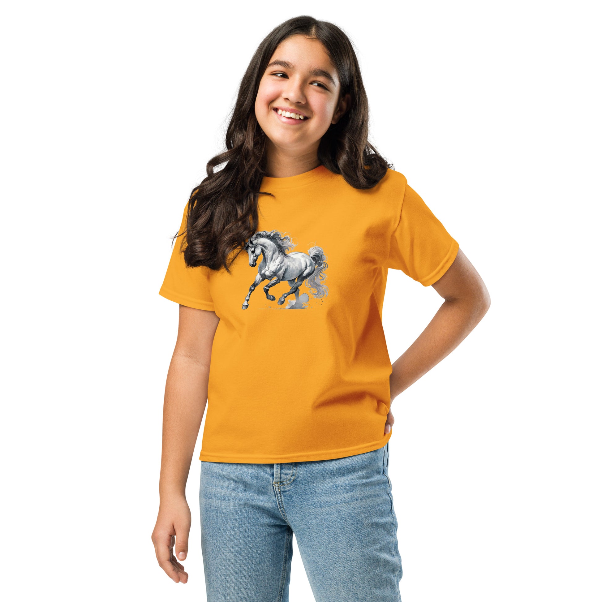 Dynamischer Lipizzaner - Mädchen T-Shirt - 100% Baumwolle
